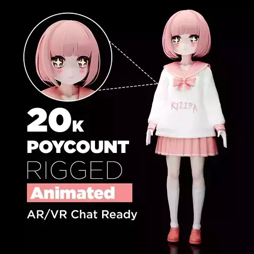 School Anime Girl Low-poly 3D model