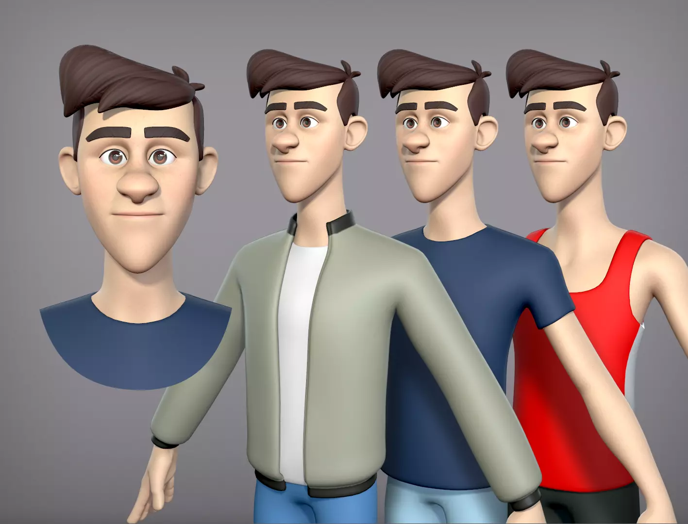 Cartoon man with 3 outfits Low-poly 3D model_0