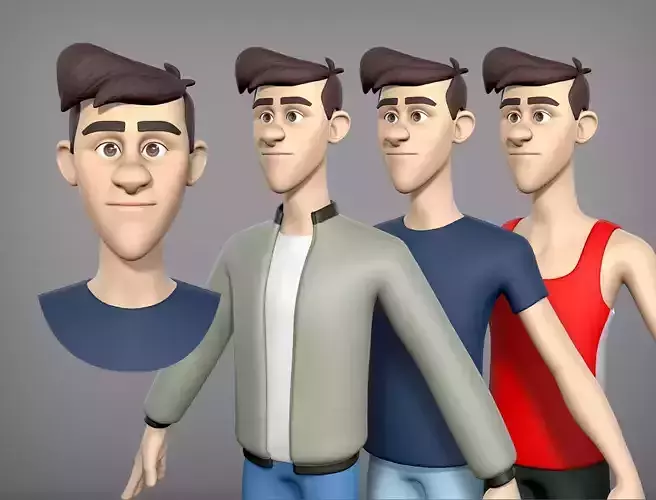 Cartoon man with 3 outfits