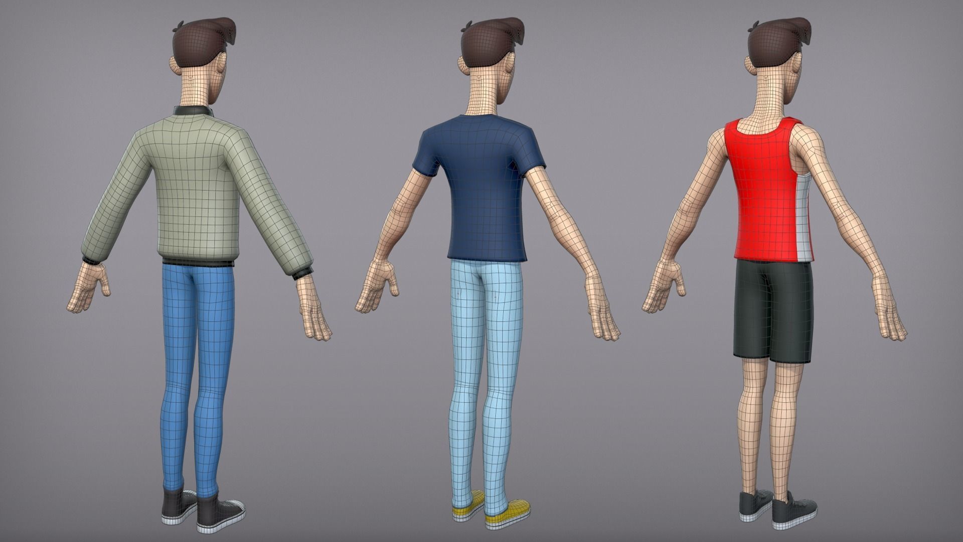 Cartoon man with 3 outfits Low-poly 3D model_5