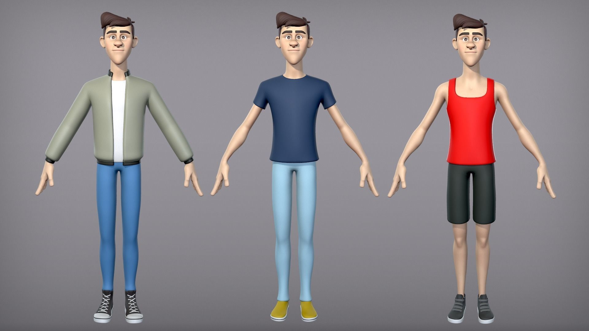 Cartoon man with 3 outfits Low-poly 3D model_2