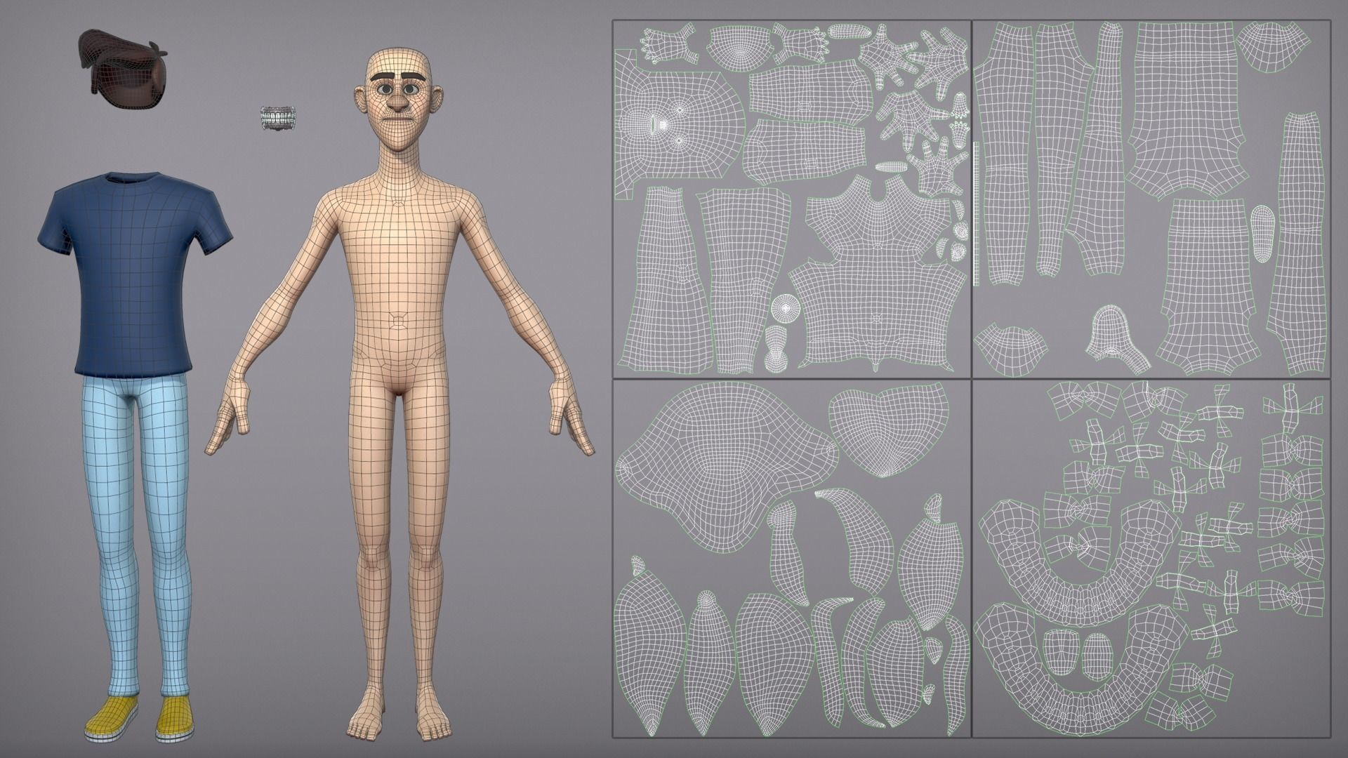Cartoon man with 3 outfits Low-poly 3D model_8