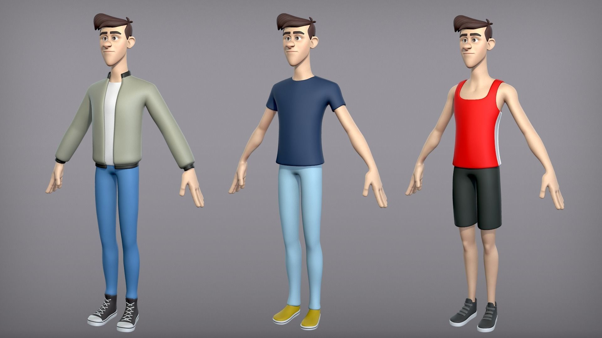 Cartoon man with 3 outfits Low-poly 3D model_3