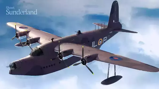 Short Sunderland  Low-poly 3D model