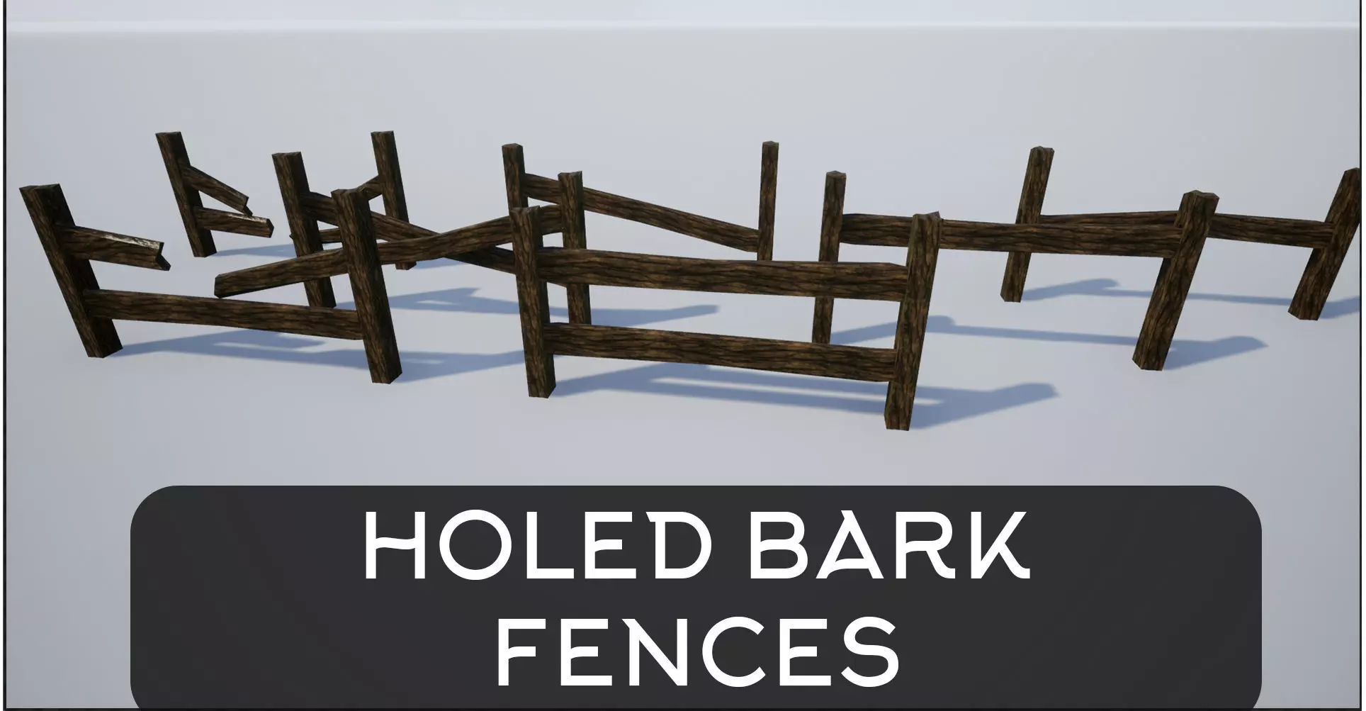 Holed Bark Fence Low-poly 3D model_0