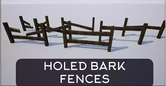 Holed Bark Fence Low-poly 3D model