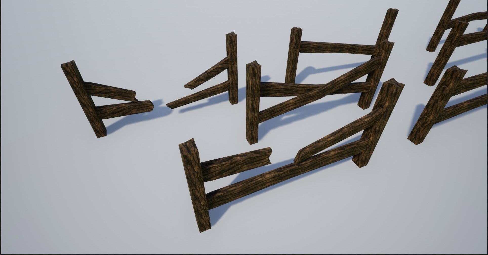 Holed Bark Fence Low-poly 3D model_4