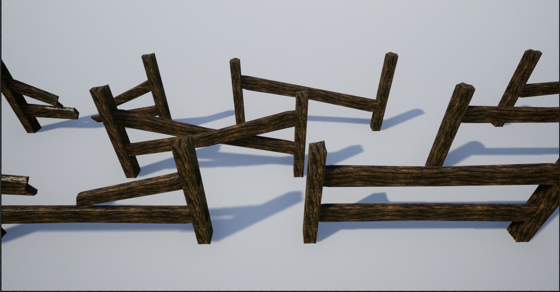 Holed Bark Fence Low-poly 3D model_7