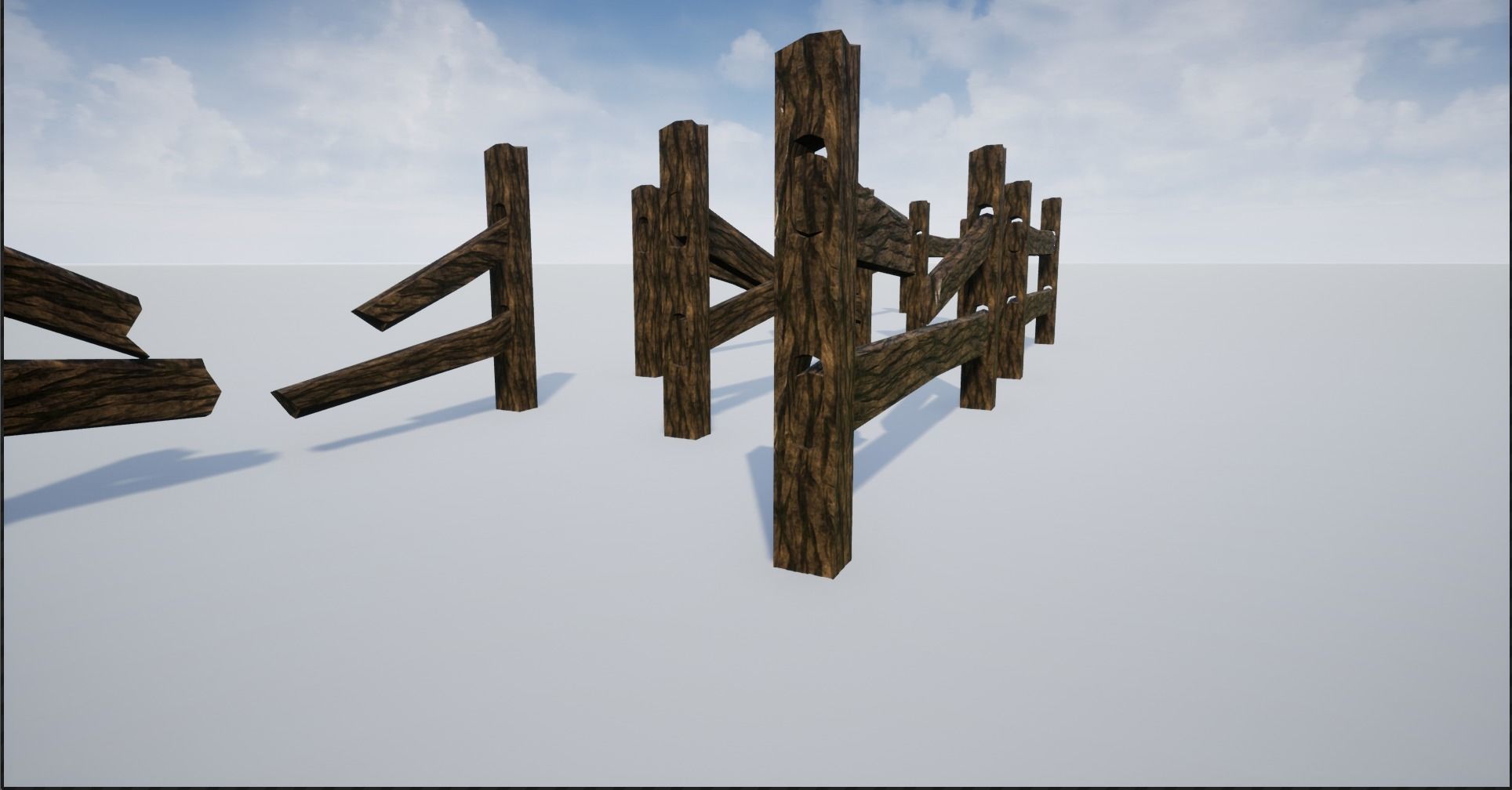 Holed Bark Fence Low-poly 3D model_5