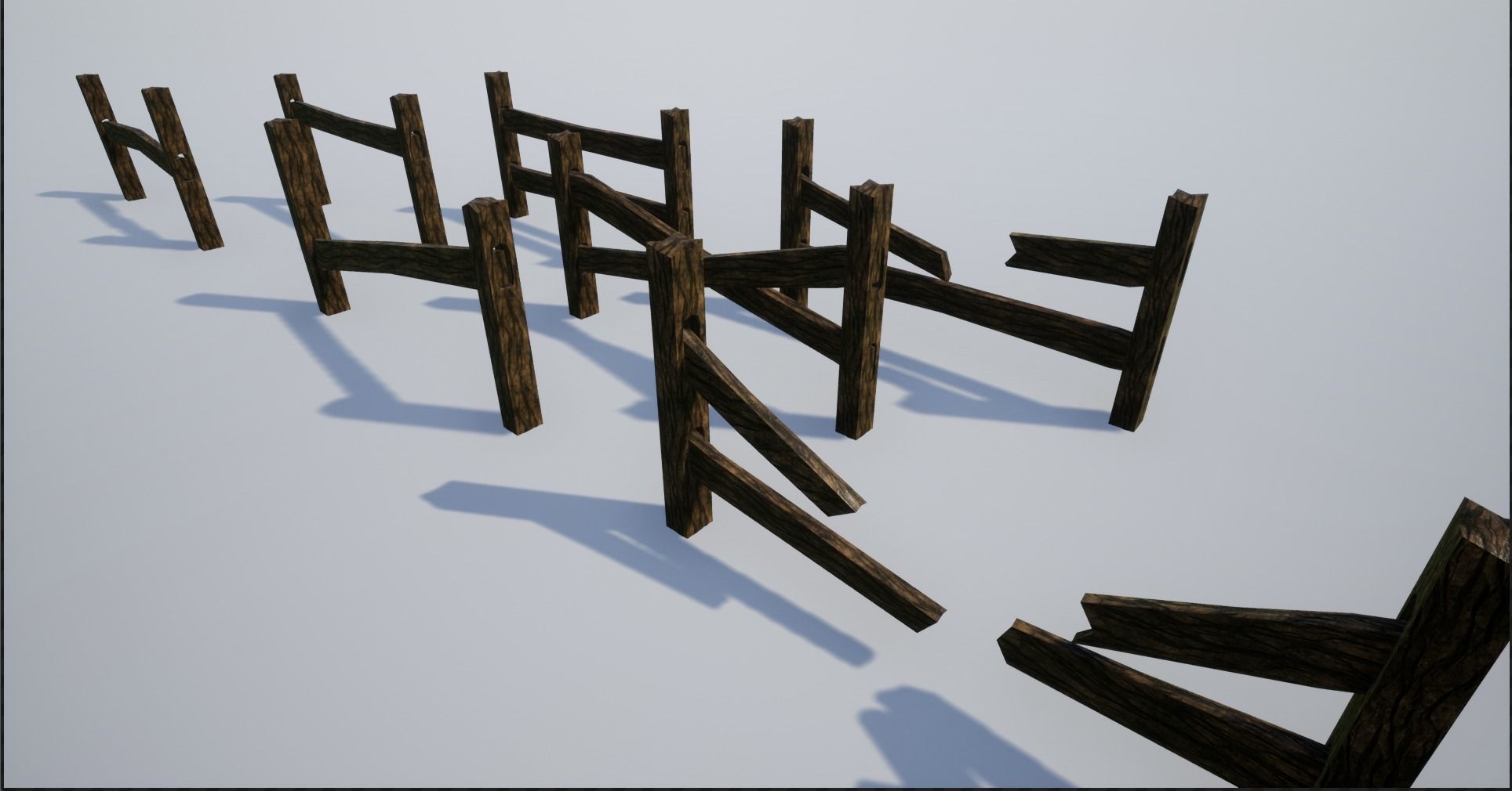 Holed Bark Fence Low-poly 3D model_2