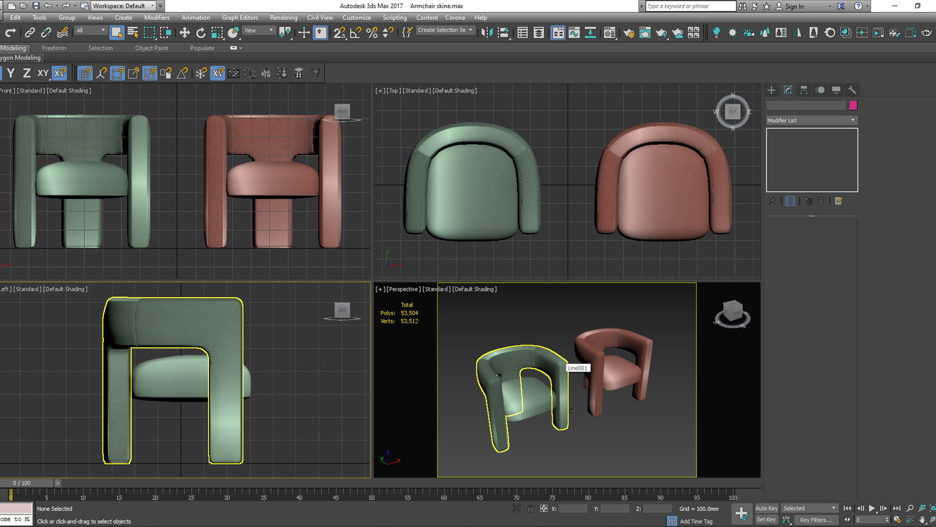 Armchair person chair Low-poly 3D model_10