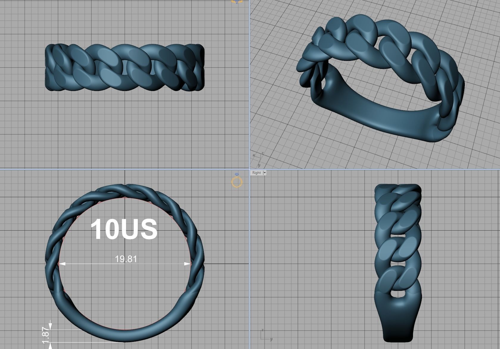 Cuban Ring Chain Link Ring 7mm Wide 9 10 11 12 13 US sizes  3D print model_3