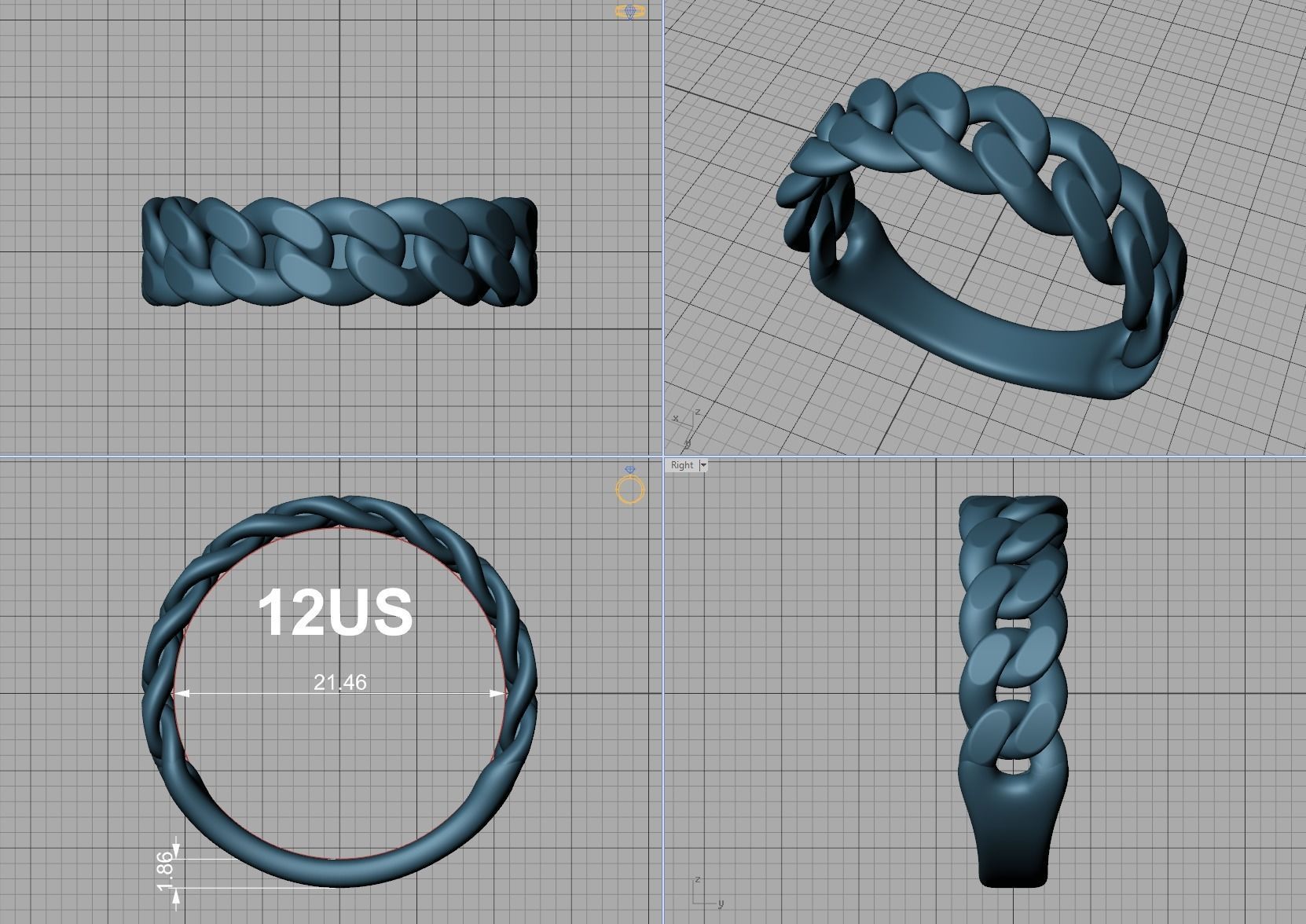 Cuban Ring Chain Link Ring 7mm Wide 9 10 11 12 13 US sizes  3D print model_5