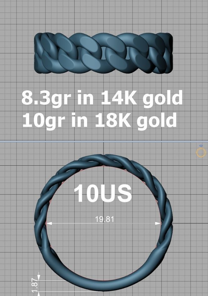 Cuban Ring Chain Link Ring 7mm Wide 9 10 11 12 13 US sizes  3D print model_33