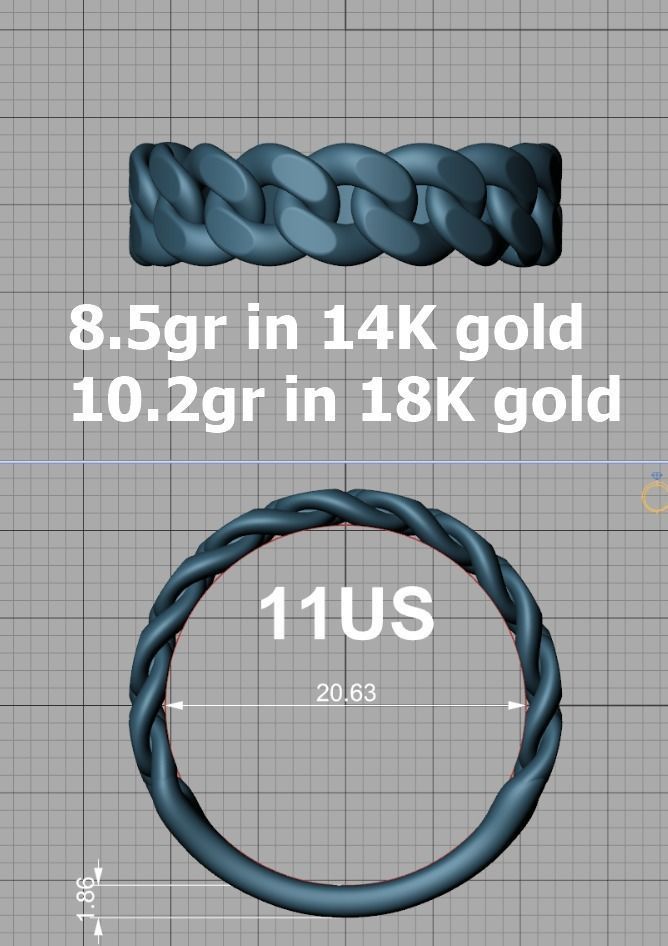Cuban Ring Chain Link Ring 7mm Wide 9 10 11 12 13 US sizes  3D print model_34