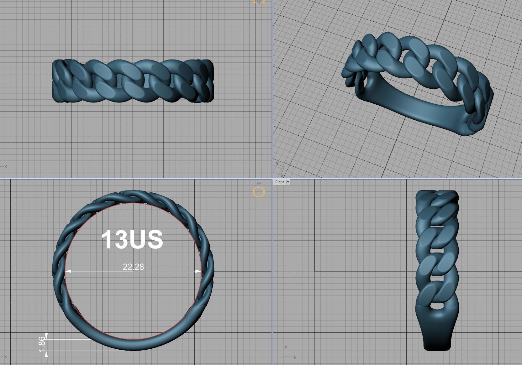 Cuban Ring Chain Link Ring 7mm Wide 9 10 11 12 13 US sizes  3D print model_6