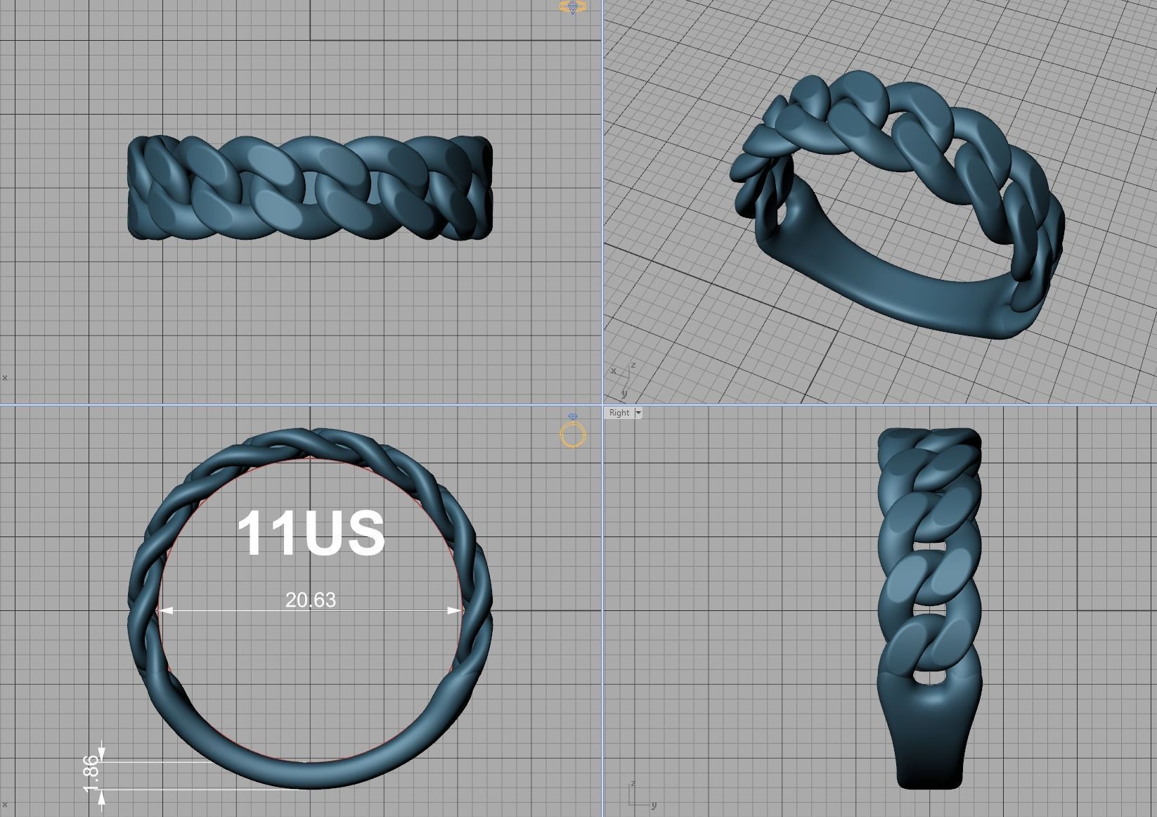 Cuban Ring Chain Link Ring 7mm Wide 9 10 11 12 13 US sizes  3D print model_4