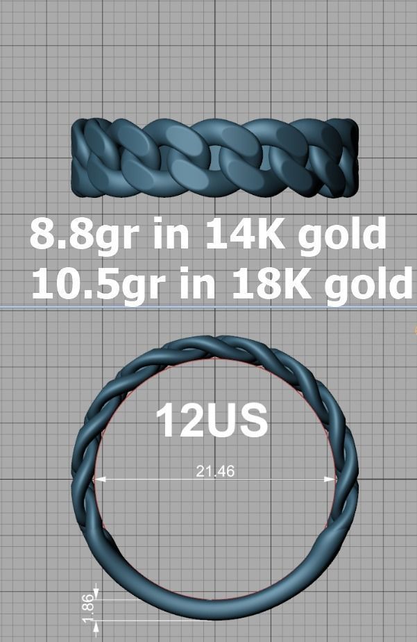 Cuban Ring Chain Link Ring 7mm Wide 9 10 11 12 13 US sizes  3D print model_35