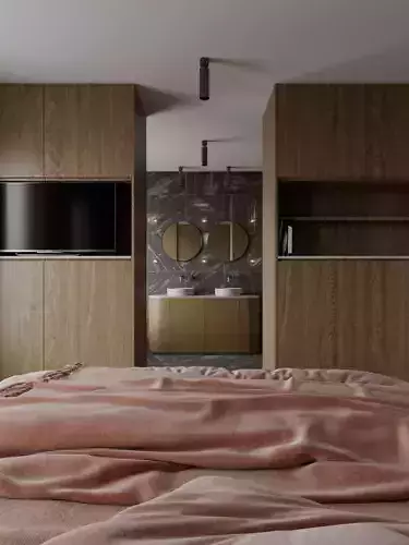 Stylish Bedroom with Bathroom for Cinema 4D and Corona Renderer