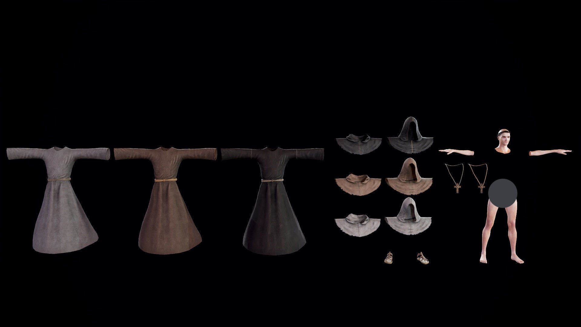 Medieval Monk Low-poly 3D model_16