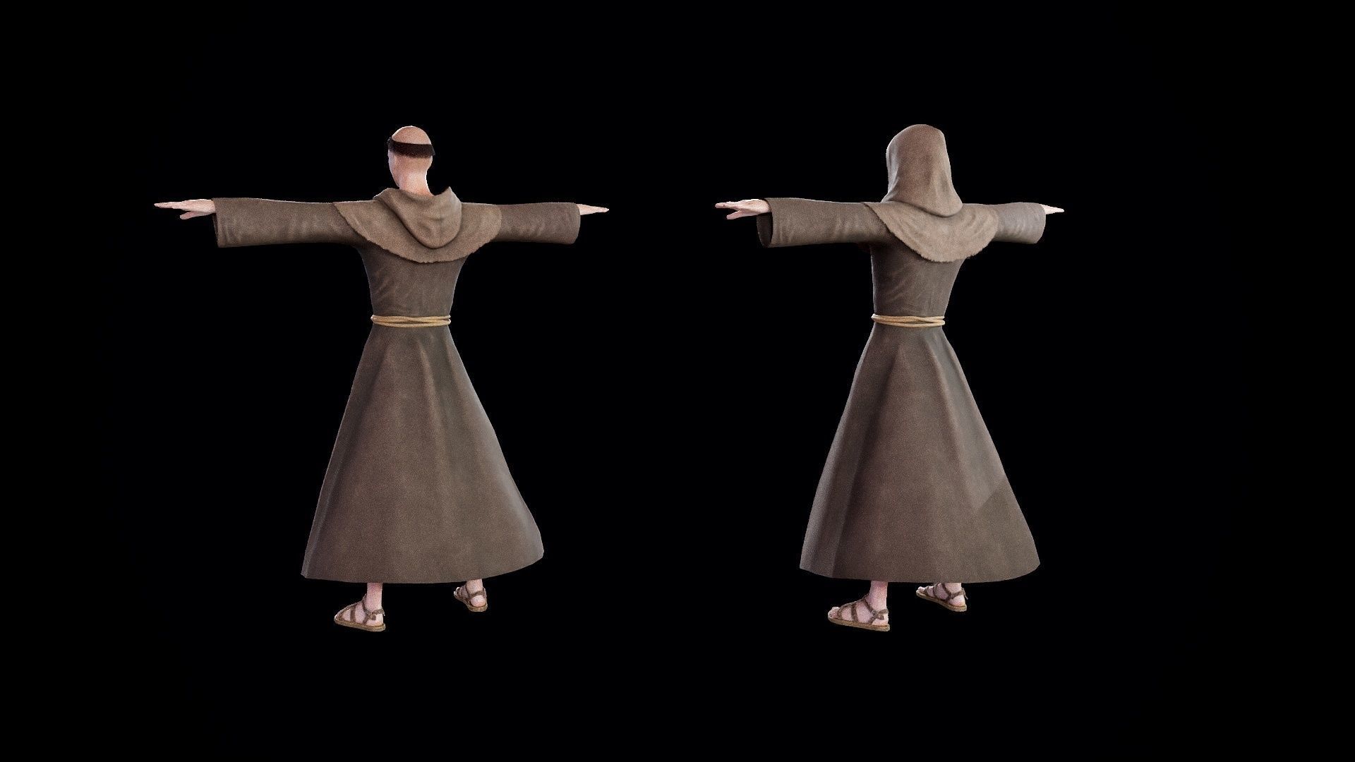 Medieval Monk Low-poly 3D model_24