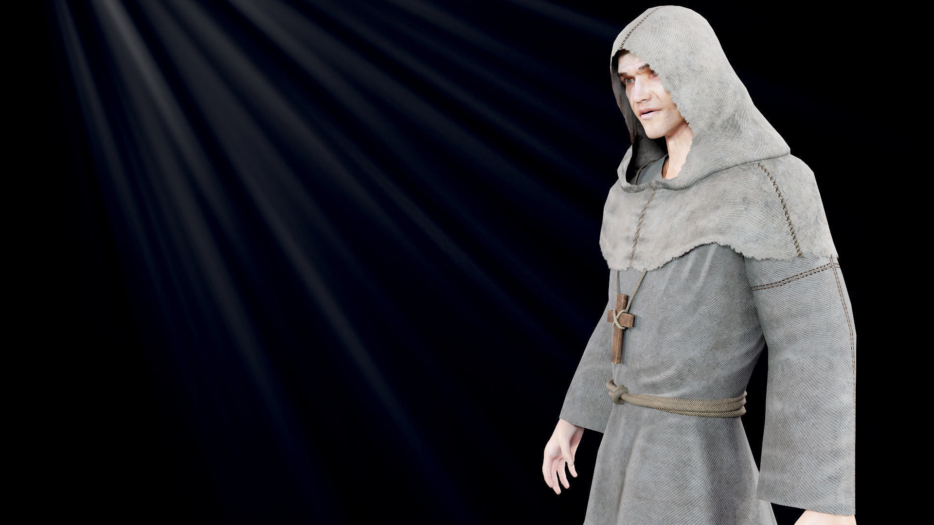 Medieval Monk Low-poly 3D model_13