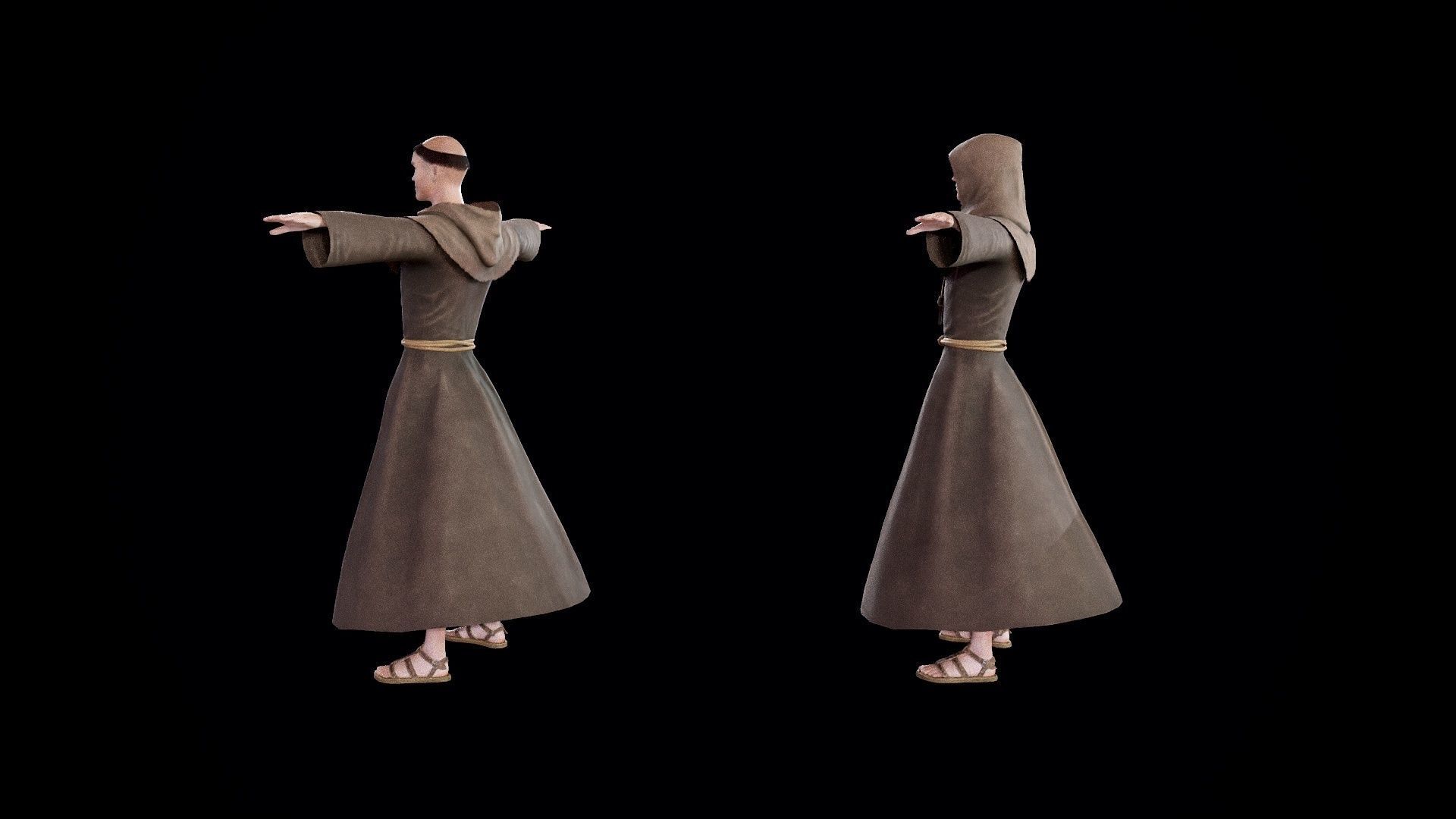 Medieval Monk Low-poly 3D model_25