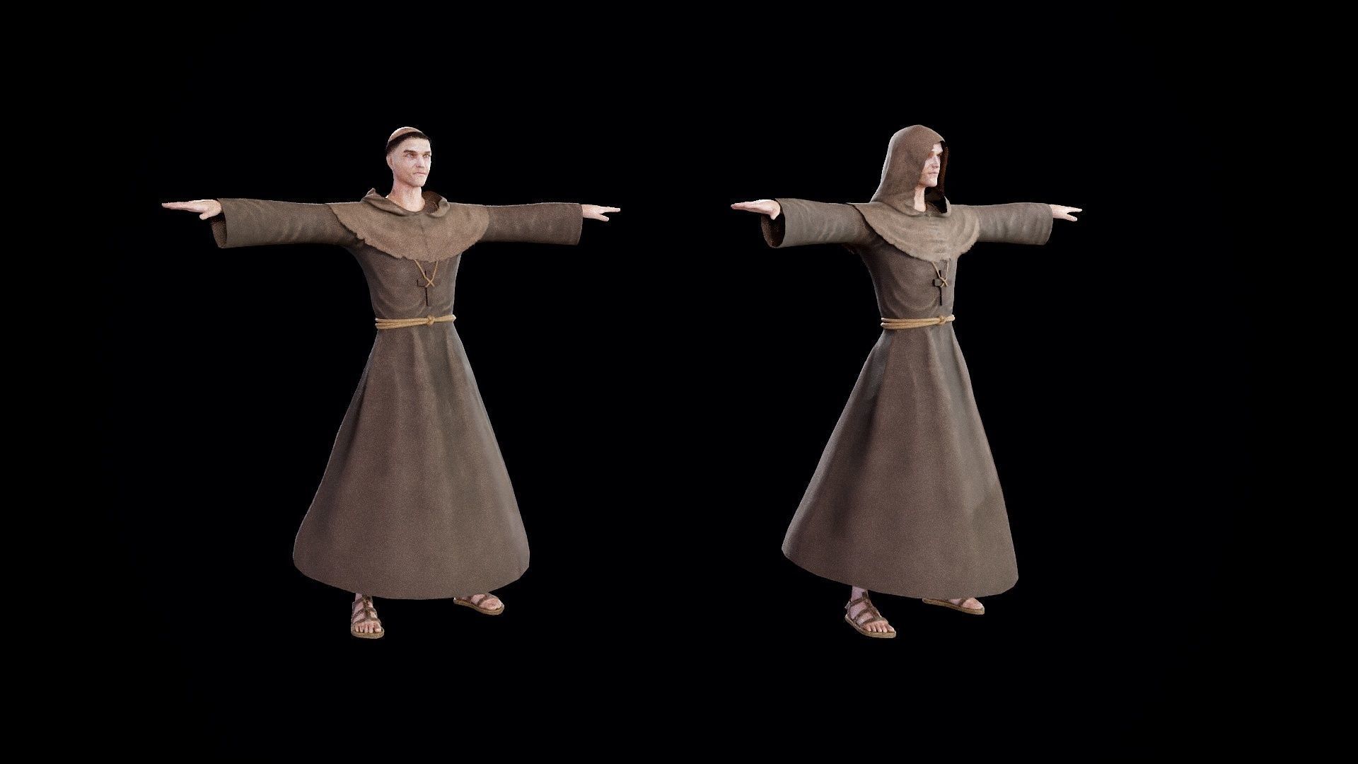 Medieval Monk Low-poly 3D model_19