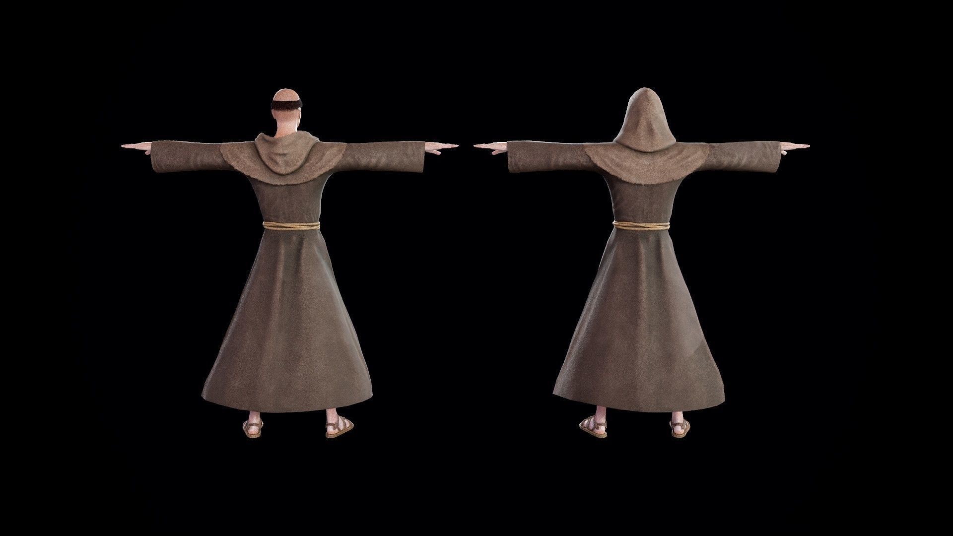 Medieval Monk Low-poly 3D model_23