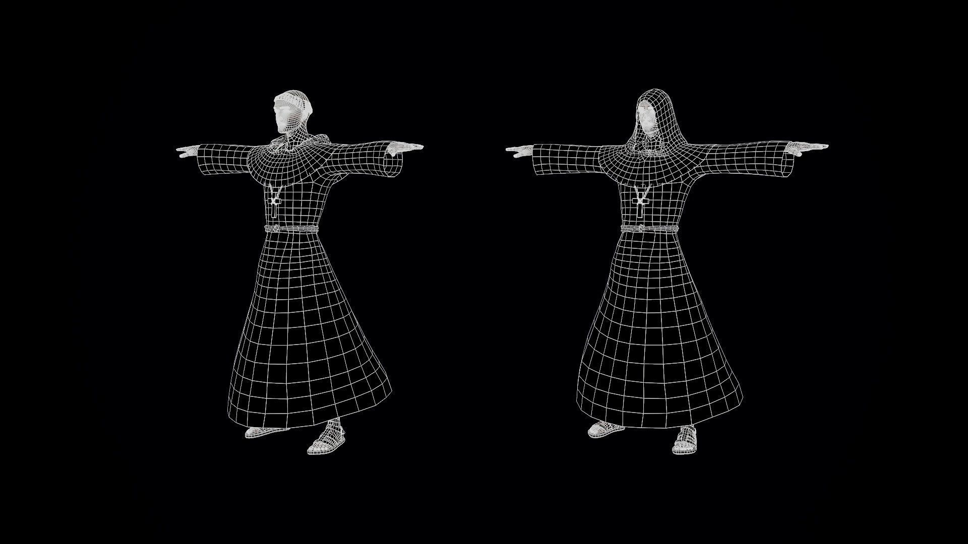 Medieval Monk Low-poly 3D model_36