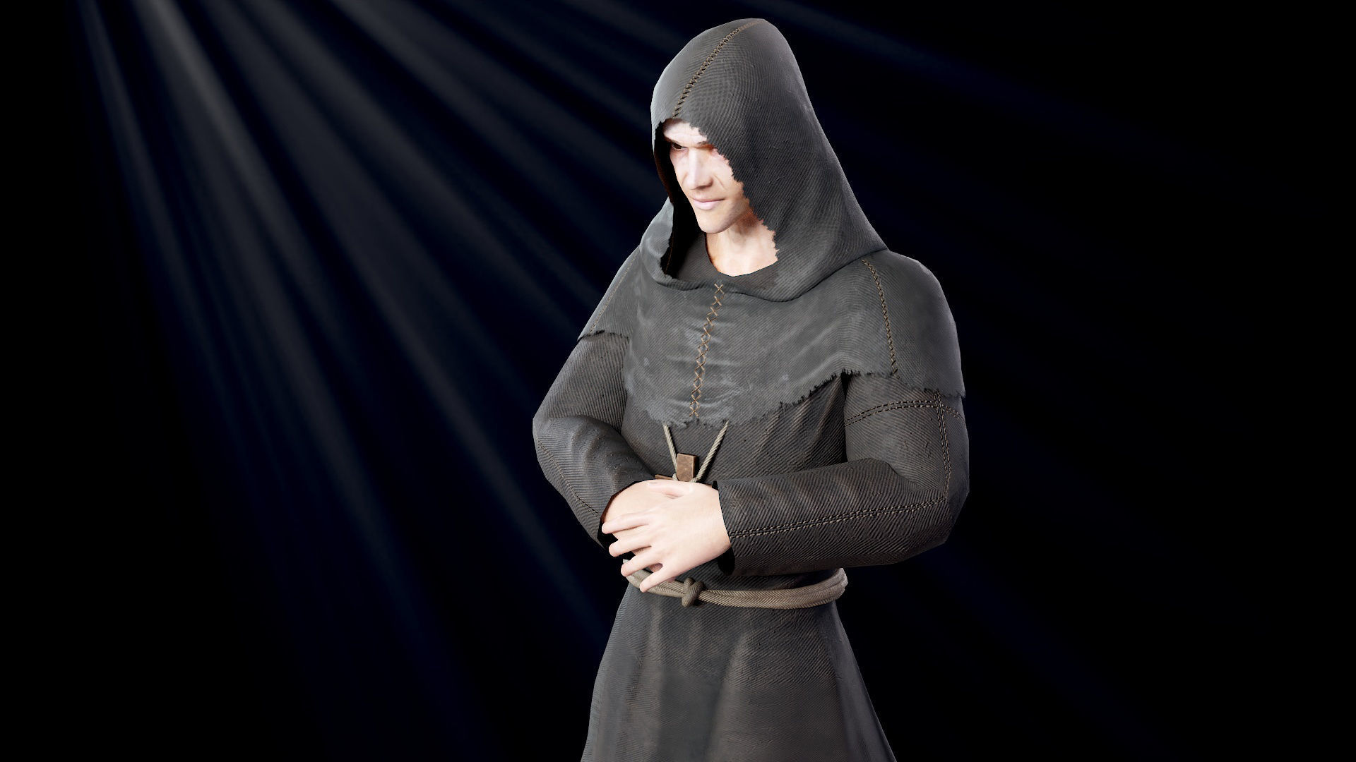 Medieval Monk Low-poly 3D model_10