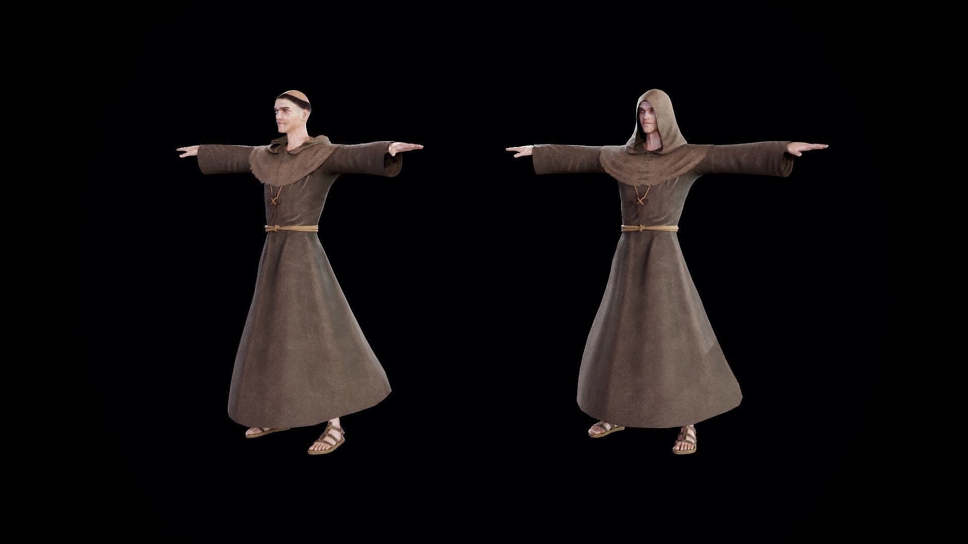 Medieval Monk Low-poly 3D model_27