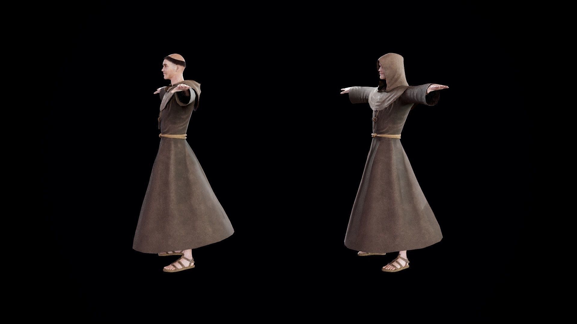 Medieval Monk Low-poly 3D model_26