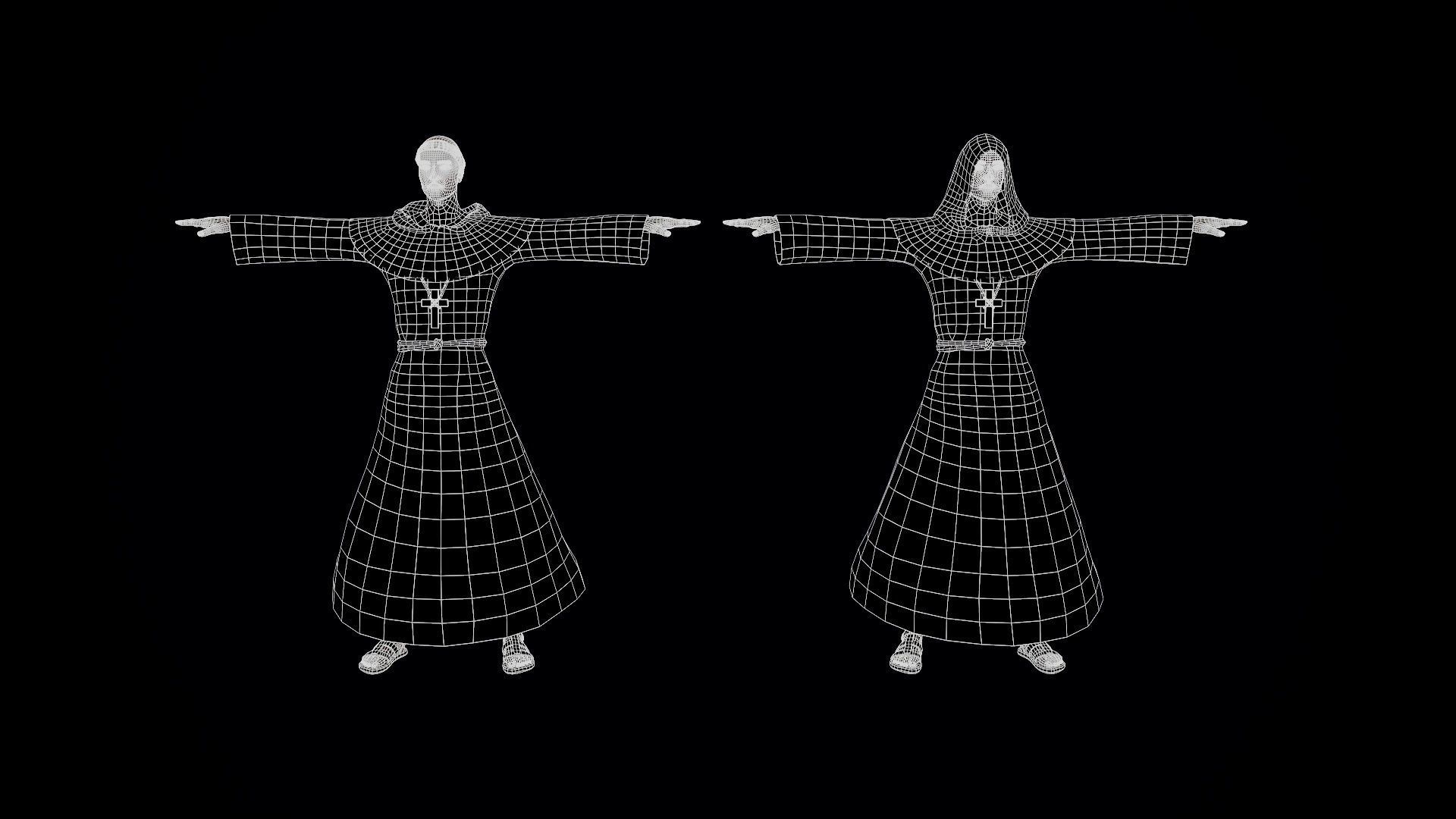 Medieval Monk Low-poly 3D model_28