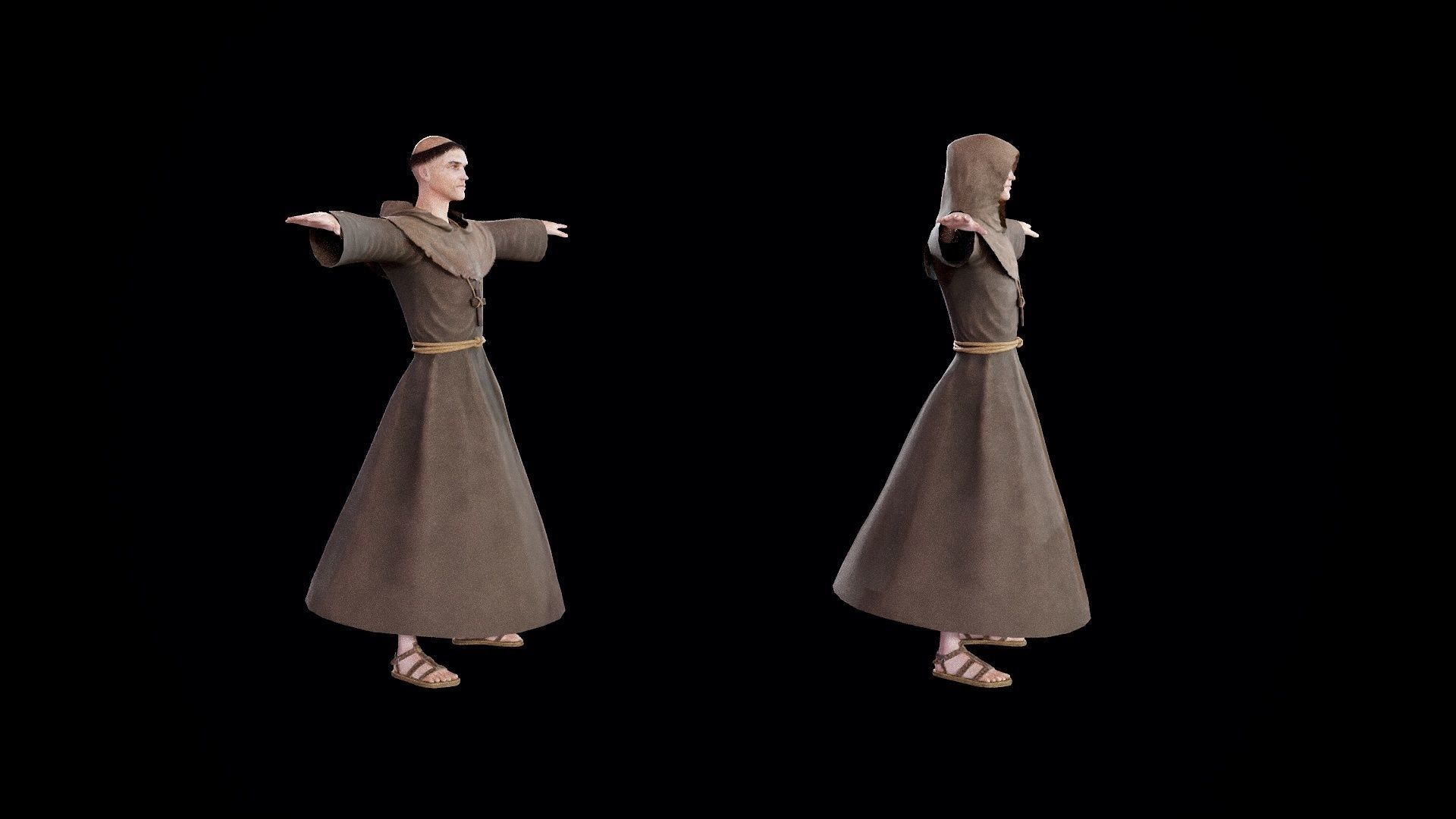 Medieval Monk Low-poly 3D model_20