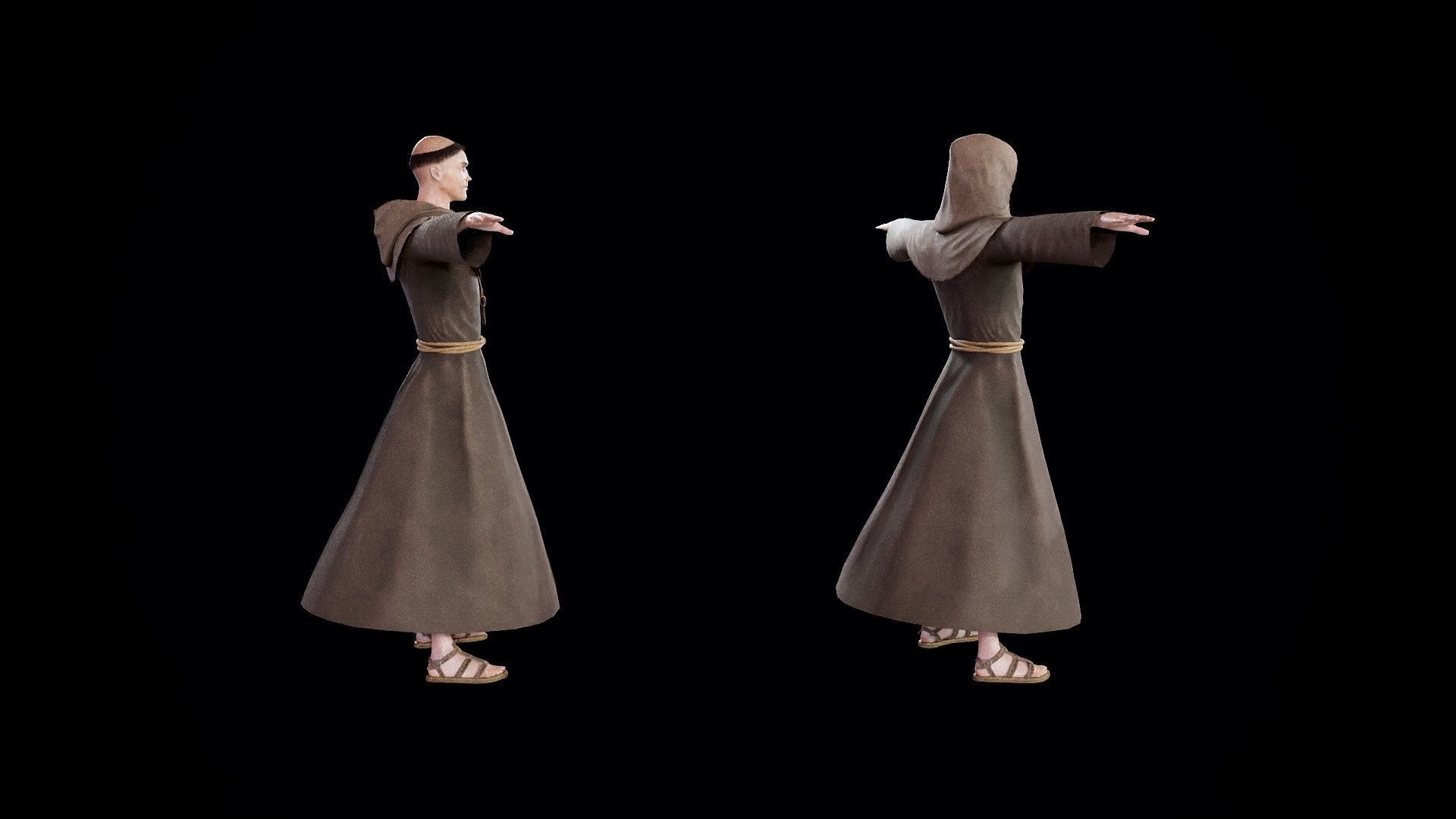 Medieval Monk Low-poly 3D model_21