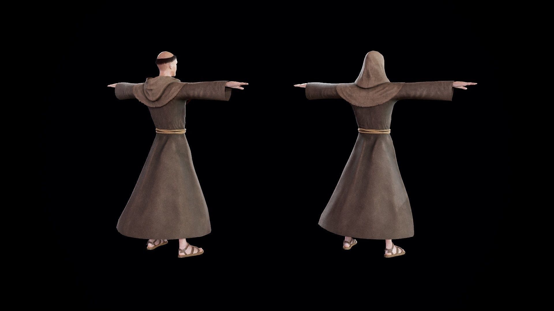 Medieval Monk Low-poly 3D model_22