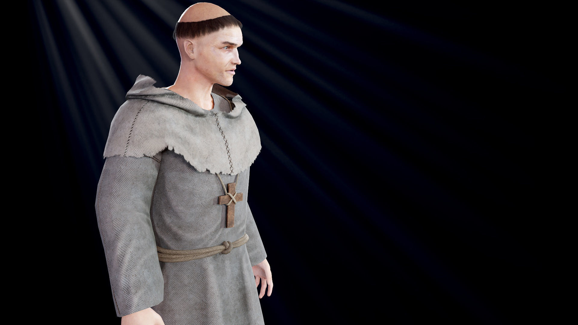 Medieval Monk Low-poly 3D model_11