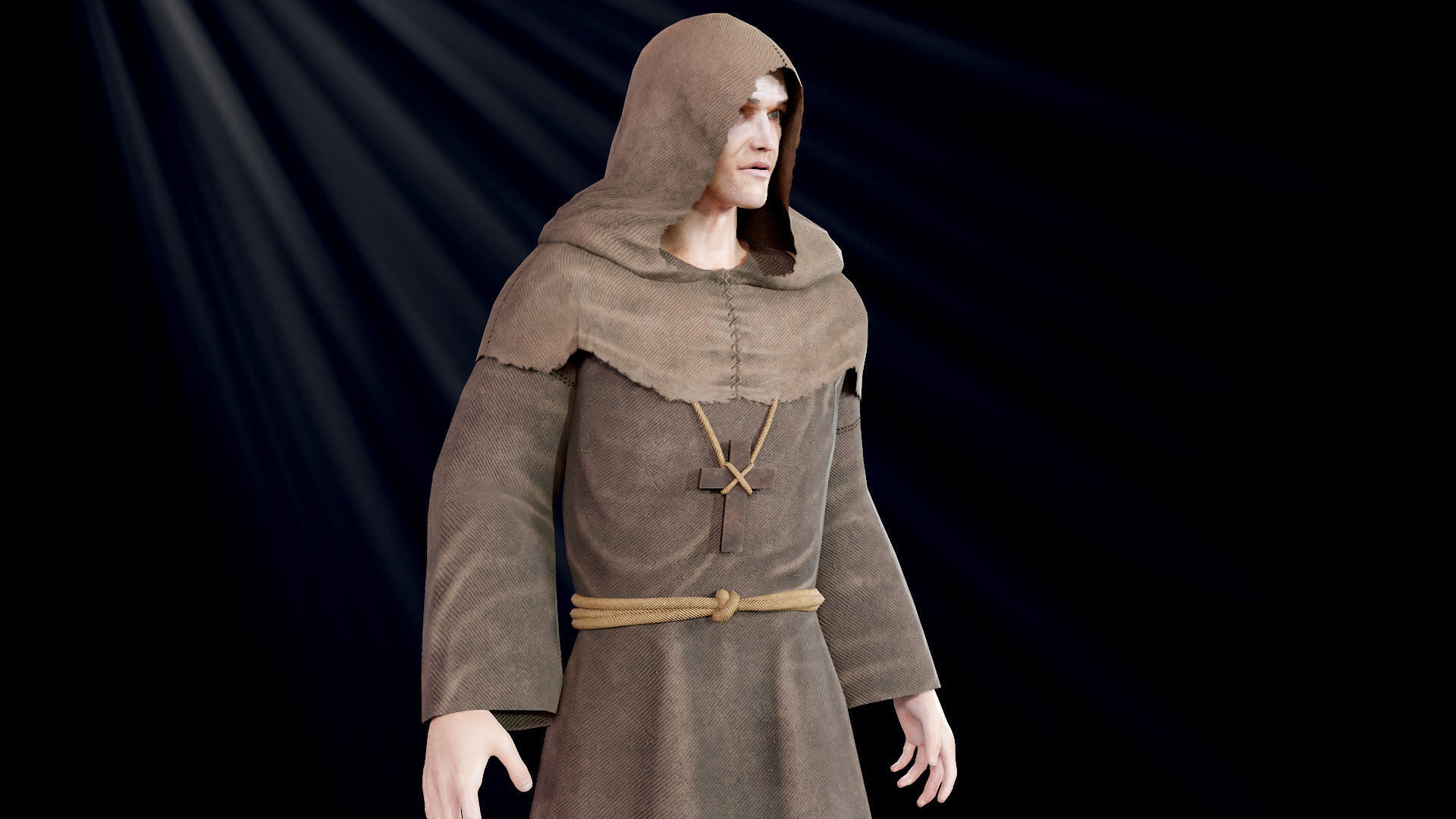Medieval Monk Low-poly 3D model_14