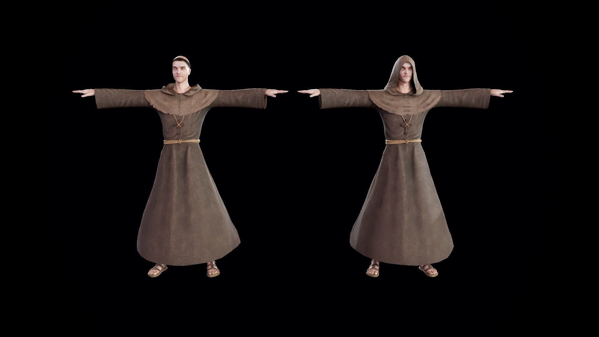 Medieval Monk Low-poly 3D model_18