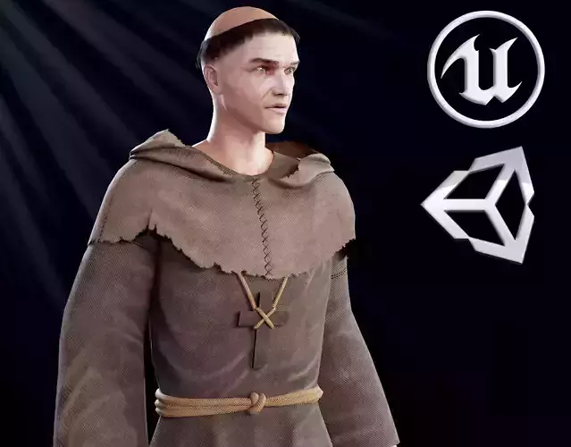 Medieval Monk Low-poly 3D model