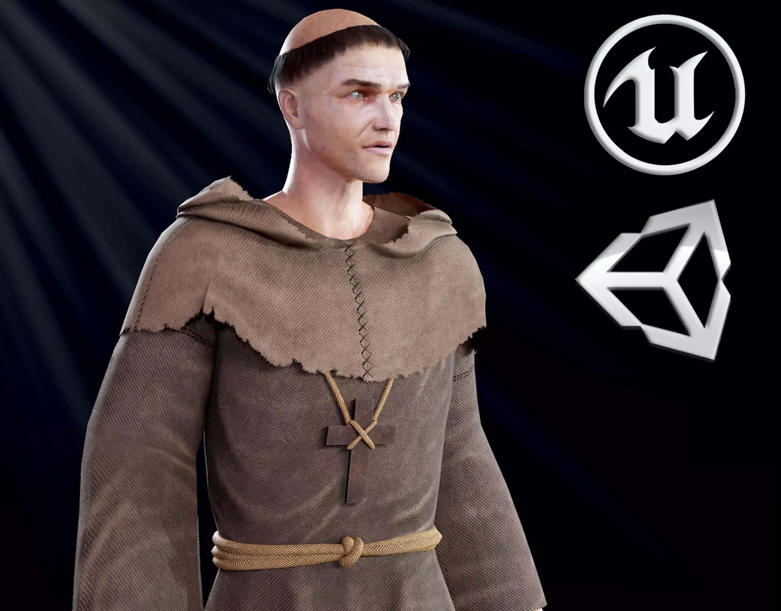 Medieval Monk Low-poly 3D model_0