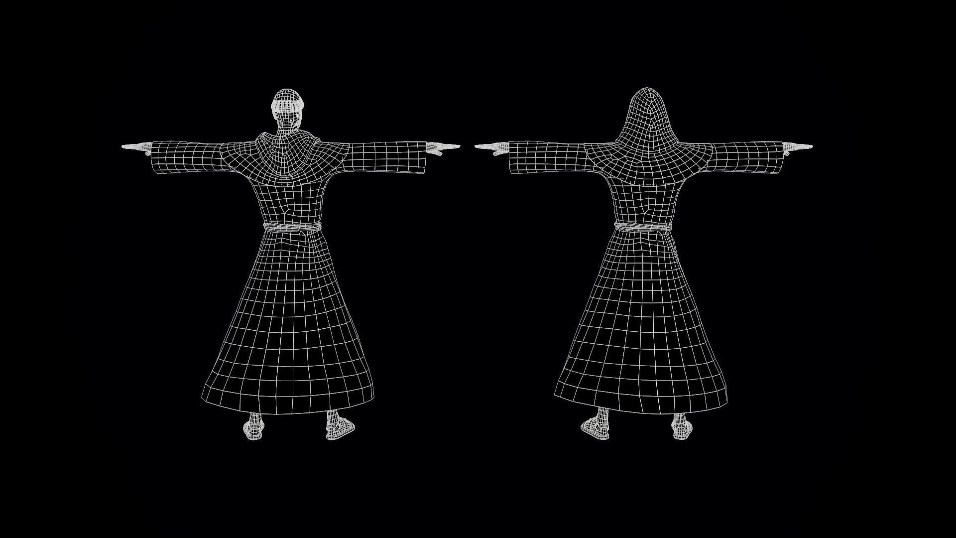 Medieval Monk Low-poly 3D model_32