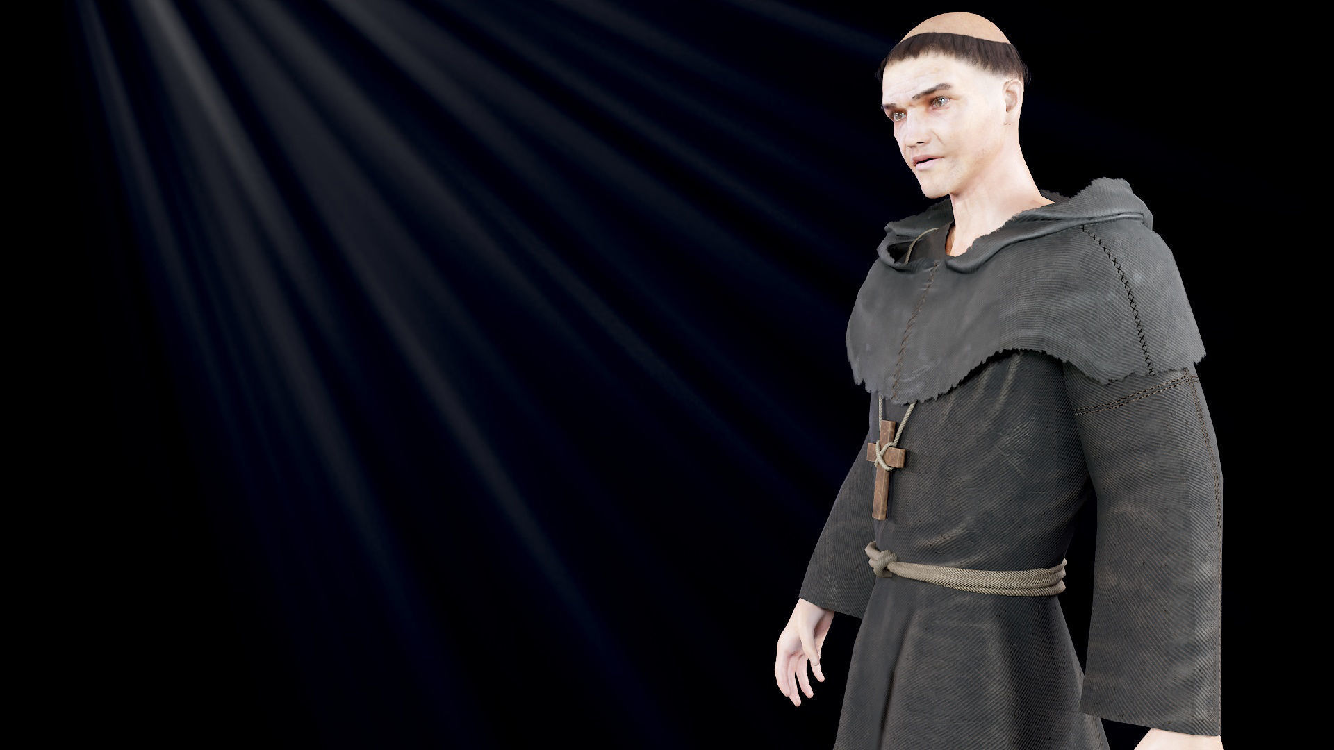 Medieval Monk Low-poly 3D model_12