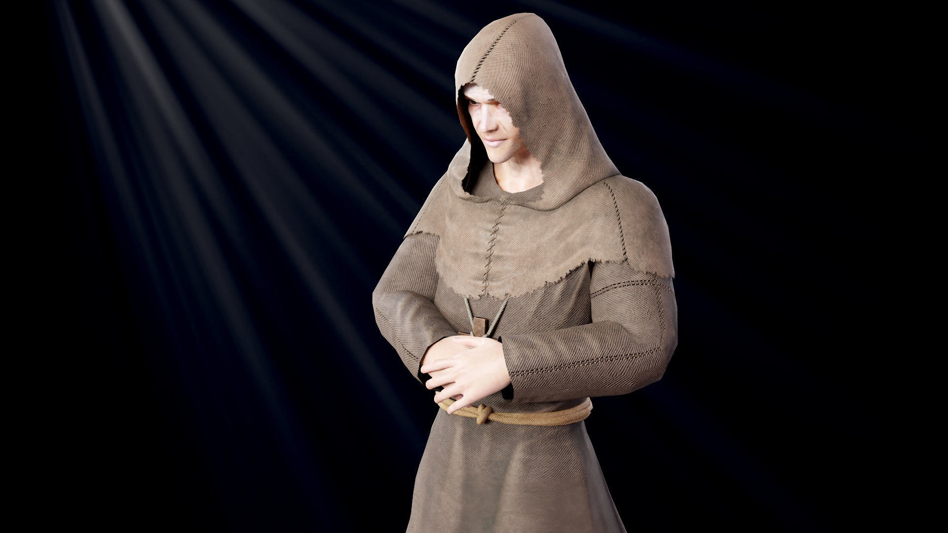 Medieval Monk Low-poly 3D model_6