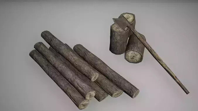 Viking woods logs axe Low Poly Game Ready