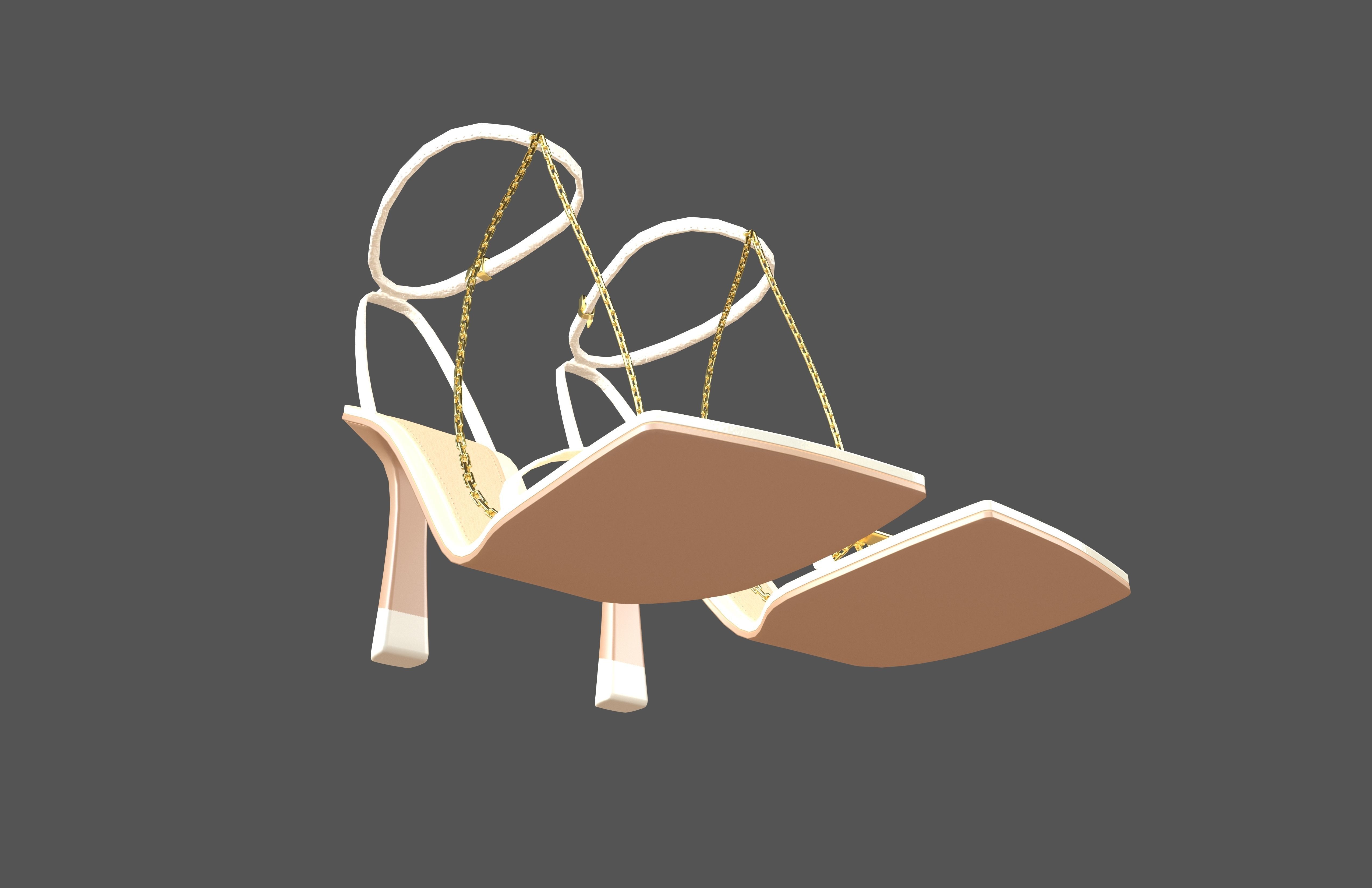 Square Toe Leather Sandals v2 001 Low-poly 3D model_2