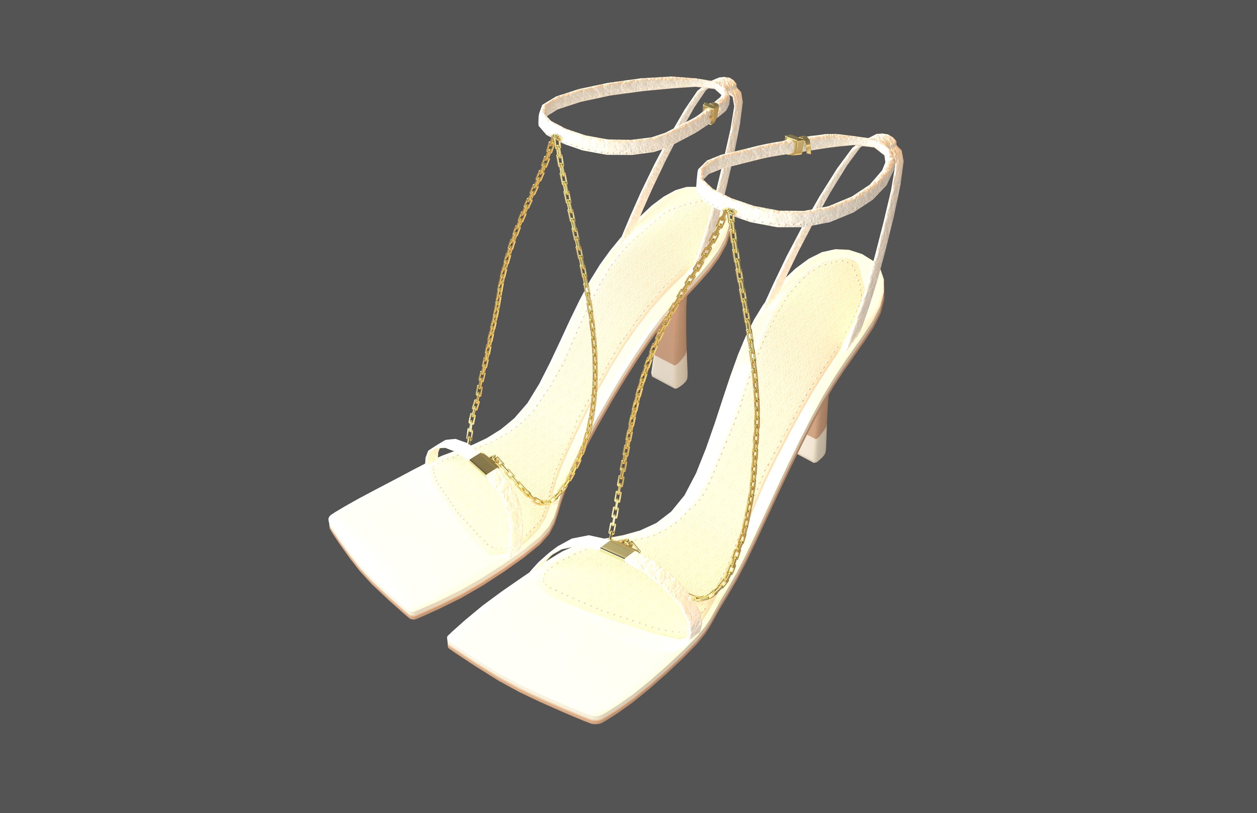 Square Toe Leather Sandals v2 001 Low-poly 3D model_1