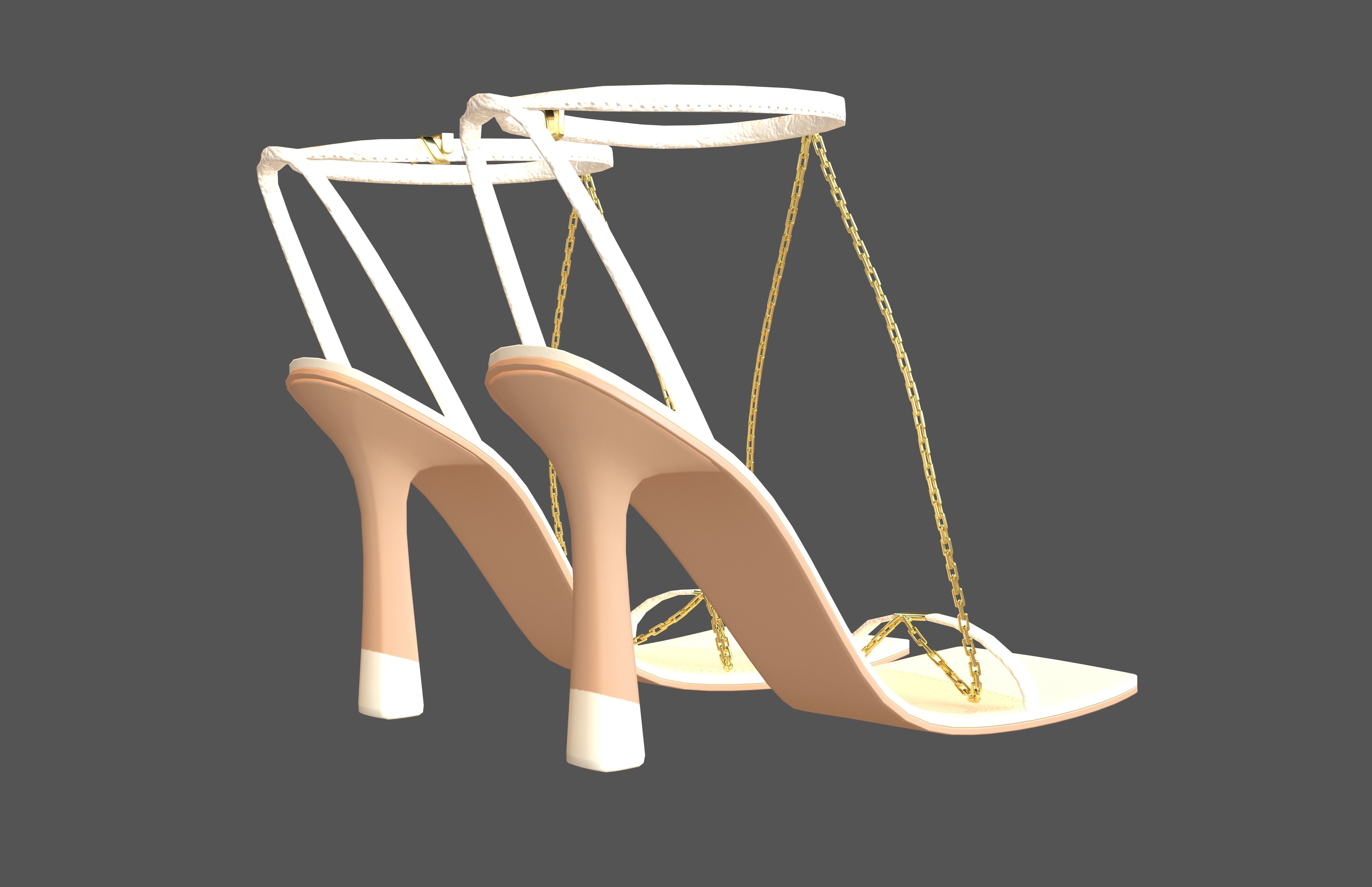 Square Toe Leather Sandals v2 001 Low-poly 3D model_3