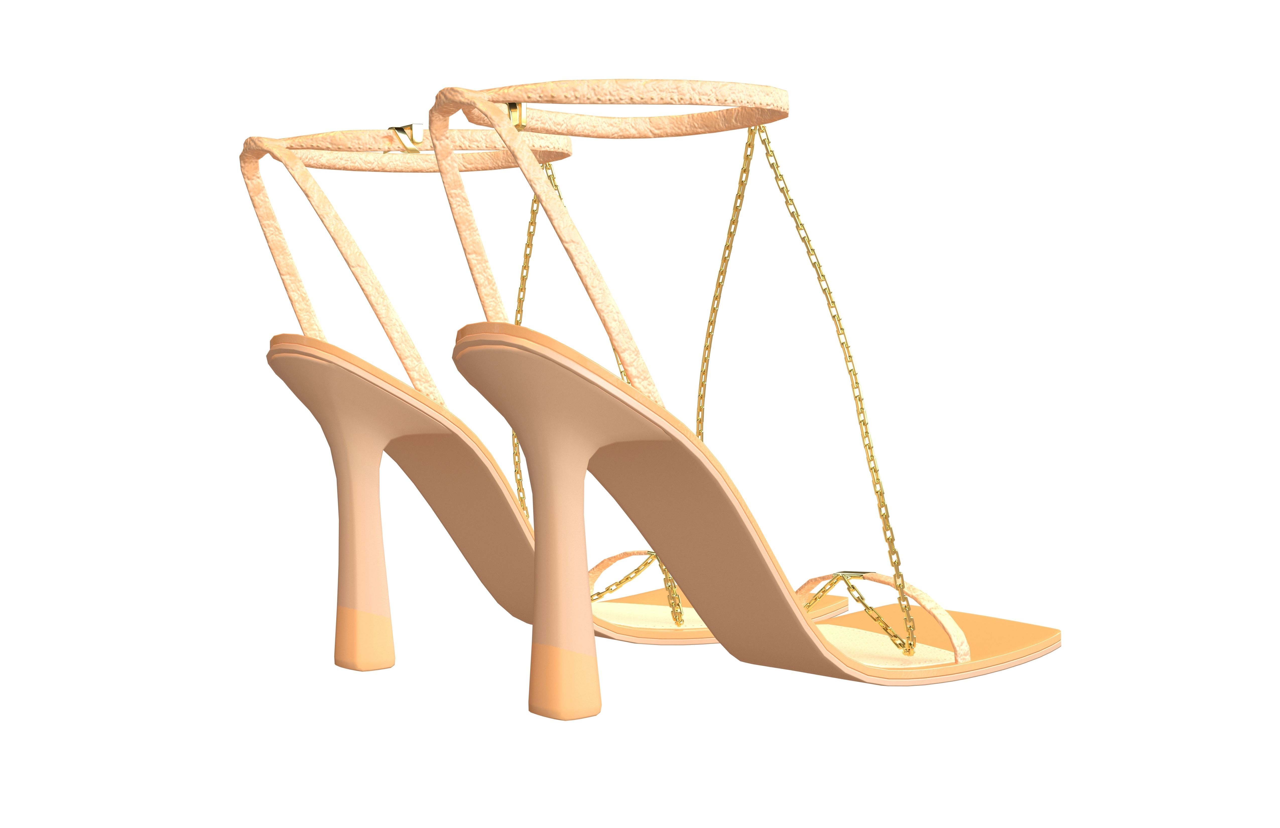 Square Toe Leather Sandals v2 002 Low-poly 3D model_3